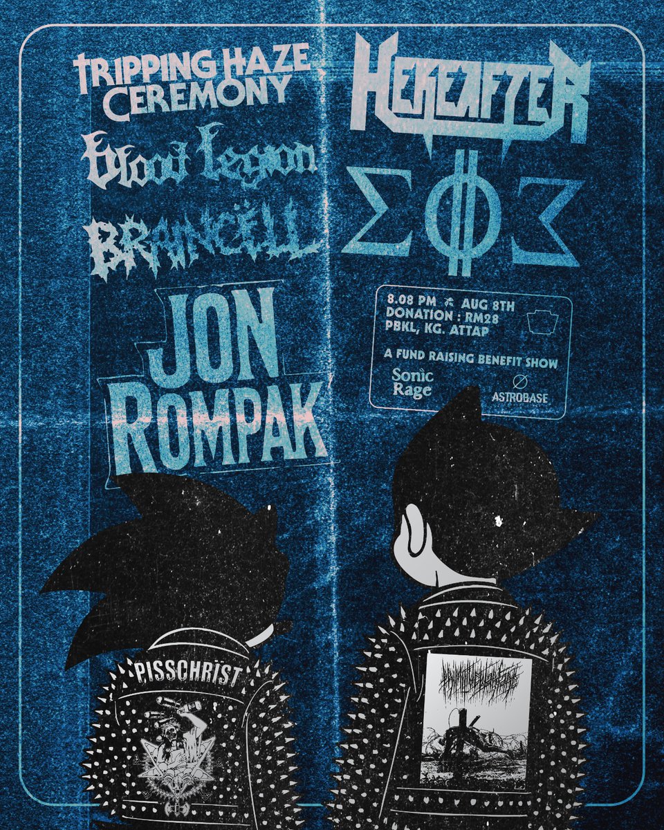 We’re hitting the stage to raise funds for Sonic Rage Records (Patto) and Astrobase Studio (Redza from Hereafter).

Every cent from this show goes straight to Sonic Rage Records and Astrobase Studio.
Step in this August 8th. Petai Belalang KL.