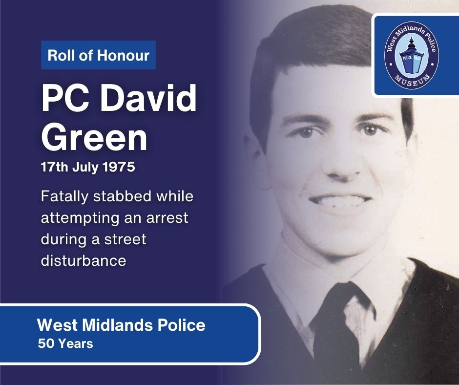 WMPHistory's tweet image. 50 years ago PC David Green, aged just 20,  was fatally stabbed on duty.

David had been called to a disturbance outside a dance hall when he was attacked by a group of youths and stabbed by 20 year old Demond Wilson. 
Wilson received life imprisonment for the callous attack