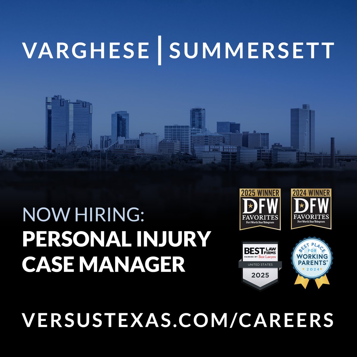 VersusTexas's tweet image. 🚨 We’re Hiring: Personal Injury Case Manager :rotating_light:
Join our award-winning Personal Injury Division! We’re looking for a Case Manager who is:
✅ Highly organized
✅ Compassionate and client-focused
✅ Skilled in managing pre-litigation PI cases
✅ Excellent at…