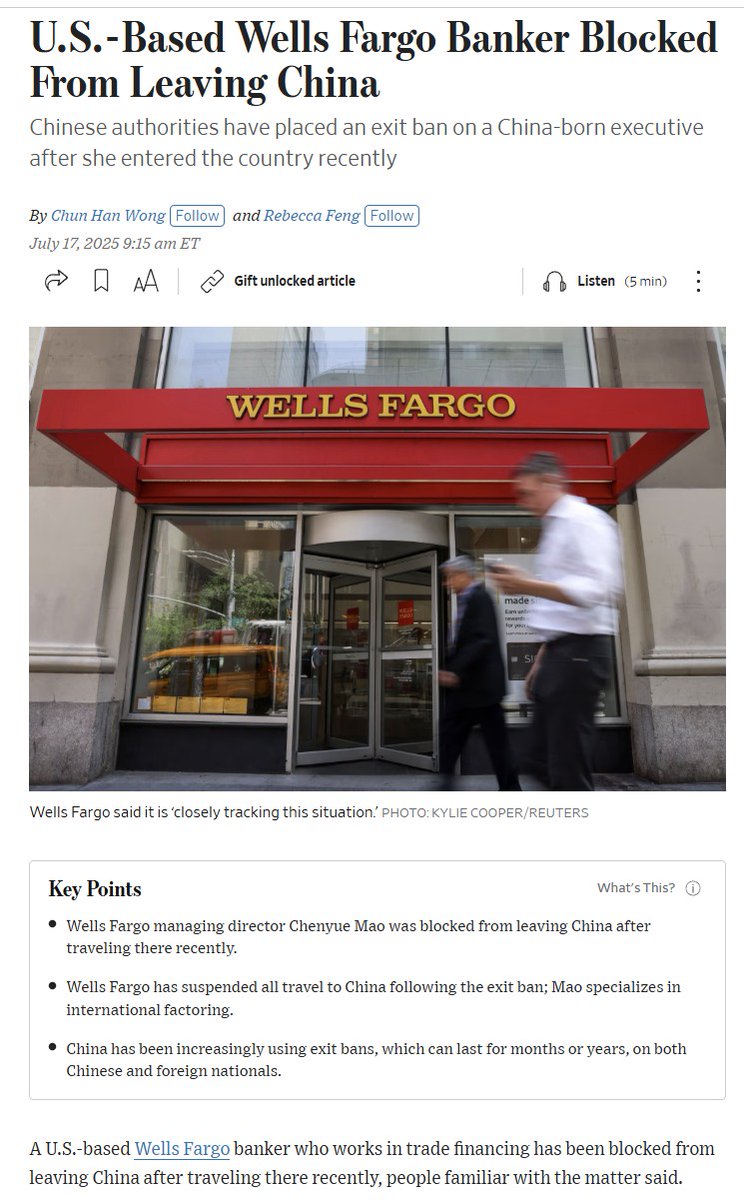 知情人士称，美国富国银行董事总经理毛晨月最近前往中国后被禁止离开中国。知情人士称，在毛女士被禁止出境后，富国银行已暂停所有员工前往中国出差。  近年来，针对外国高管采取此类措施加剧了人们对赴中国大陆商务旅行的担忧。一些公司取消或推迟了行程，而另一些公司则 ...