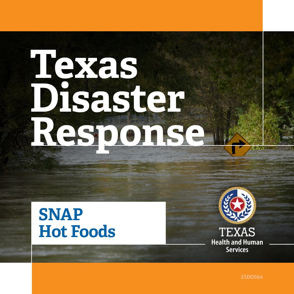 TexasHHSC's tweet image. ICYMI: SNAP recipients in 26 additional counties impacted by recent flooding have been approved to purchase hot foods and ready-to-eat meals with their benefits.
To learn more, visit: bit.ly/4lxqkPz