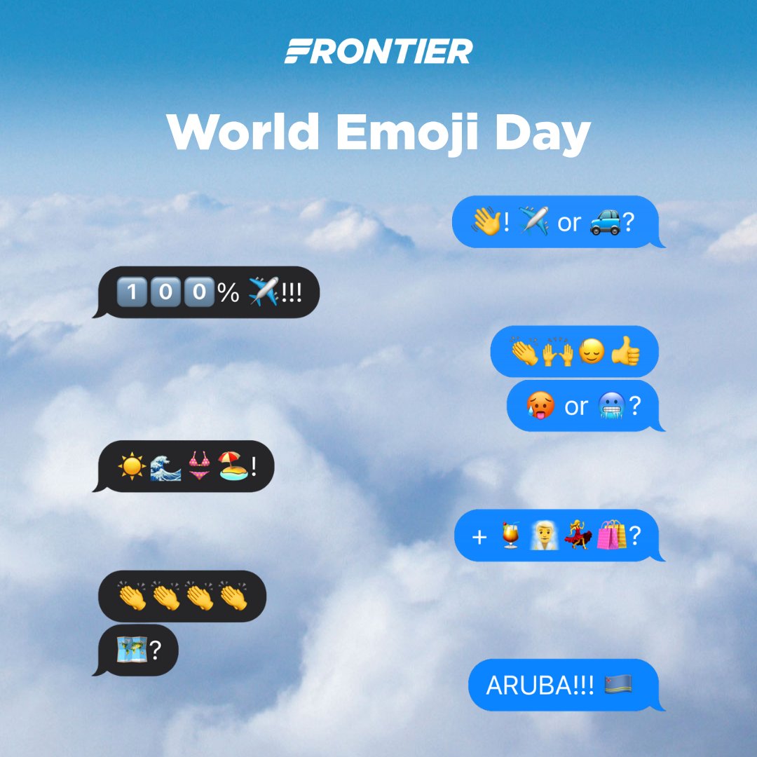 FlyFrontier's tweet image. 🫵✈️🔜?! When words aren't enough, emojis do the talking!
And here's what they're saying: "You deserve a vacation!"
#WorldEmojiDay #VacationInspo #VacayInspo #VacationIdeas