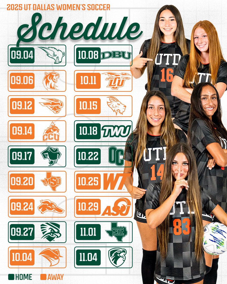 UT Dallas Women's Soccer (@utdwomenssoccer) on Twitter photo Make your calendars📆 
Our 2025 schedule is here! Make your calendars📆 
Our 2025 schedule is here!