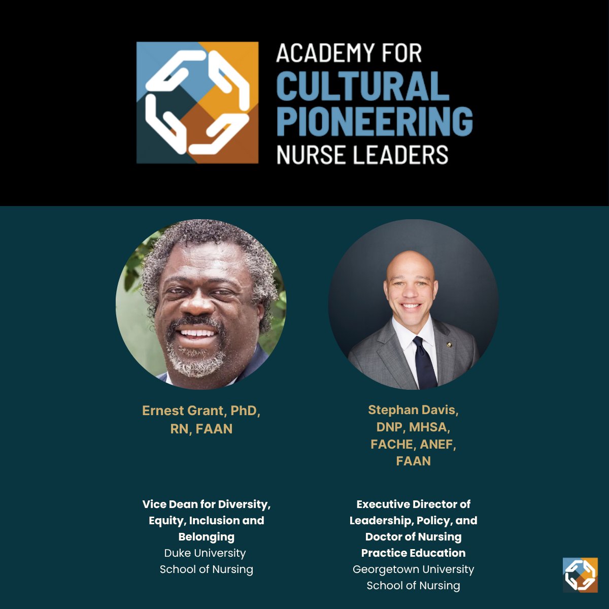 We’re honored to welcome Dr. Rumay Alexander, Dr. Katie Boston-Leary, Dr. Ernest Grant and Dr. Stephan Davis as four of the distinguished presenters for The Academy for Cultural Pioneering Nurse Leaders, taking place July 21–25 at Vanderbilt University School of Nursing.