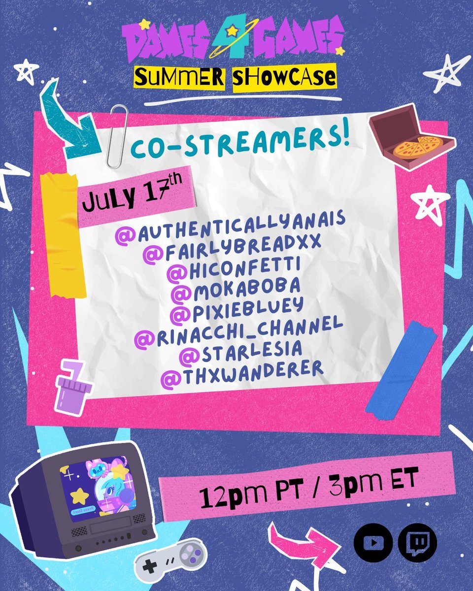 We're sorry to inform you that today we're HAVING ANOTHER JAM PACKED DAY!! 🥳 Lots of co-streamers and FUN RAISERS! Make sure to check them all out 😍 

🔗 twitch.tv/junipermai
🔗 twitch.tv/hanebun
🔗 twitch.tv/swiper_prime
🔗 twitch.tv/indiebyrd

#Dames4Games &amp;