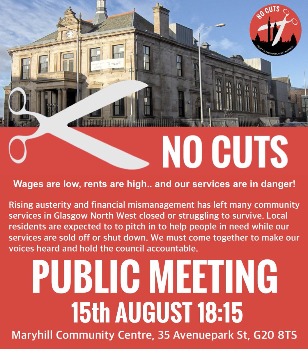 This is a chance for local people to share their concerns about cuts to services/community spaces and organise against austerity! Come and join us at Maryhill Community Centre on the 15th of August!