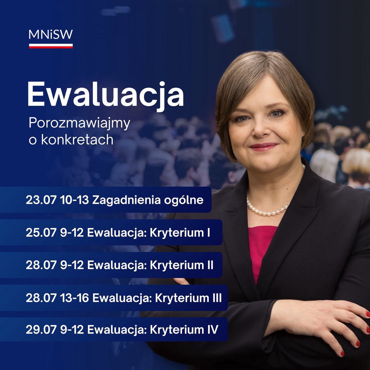 Ministerstwo Nauki i Szkolnictwa Wyższego (@mnisw_gov__pl) on Twitter photo Porozmawiajmy o konkretach! 🤝
Wiceministra <a href="/KarolinaZioloP/">Karolina Zioło-Pużuk</a> zaprasza na cykl otwartych spotkań online dotyczących ewaluacji jakości działalności naukowej.
📍 W Ministerstwie, przy wsparciu Zespołu ds. opracowania założeń nowego modelu ewaluacji jakości działalności naukowej, Porozmawiajmy o konkretach! 🤝
Wiceministra <a href="/KarolinaZioloP/">Karolina Zioło-Pużuk</a> zaprasza na cykl otwartych spotkań online dotyczących ewaluacji jakości działalności naukowej.
📍 W Ministerstwie, przy wsparciu Zespołu ds. opracowania założeń nowego modelu ewaluacji jakości działalności naukowej,