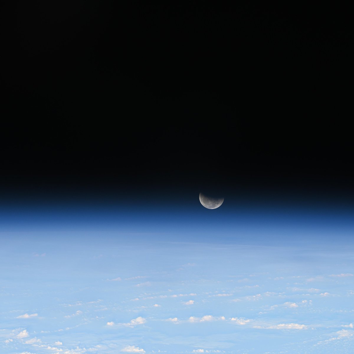 astro_Pettit's tweet image. It's not every day you see a lunar eclipse from space! Taken on March 14, 2025, this image shows the lunar eclipse on the sunlit edge of Earth's atmosphere one orbit before the total phase.
I was waiting to photograph the totality phase on the next orbit but I could not see the…