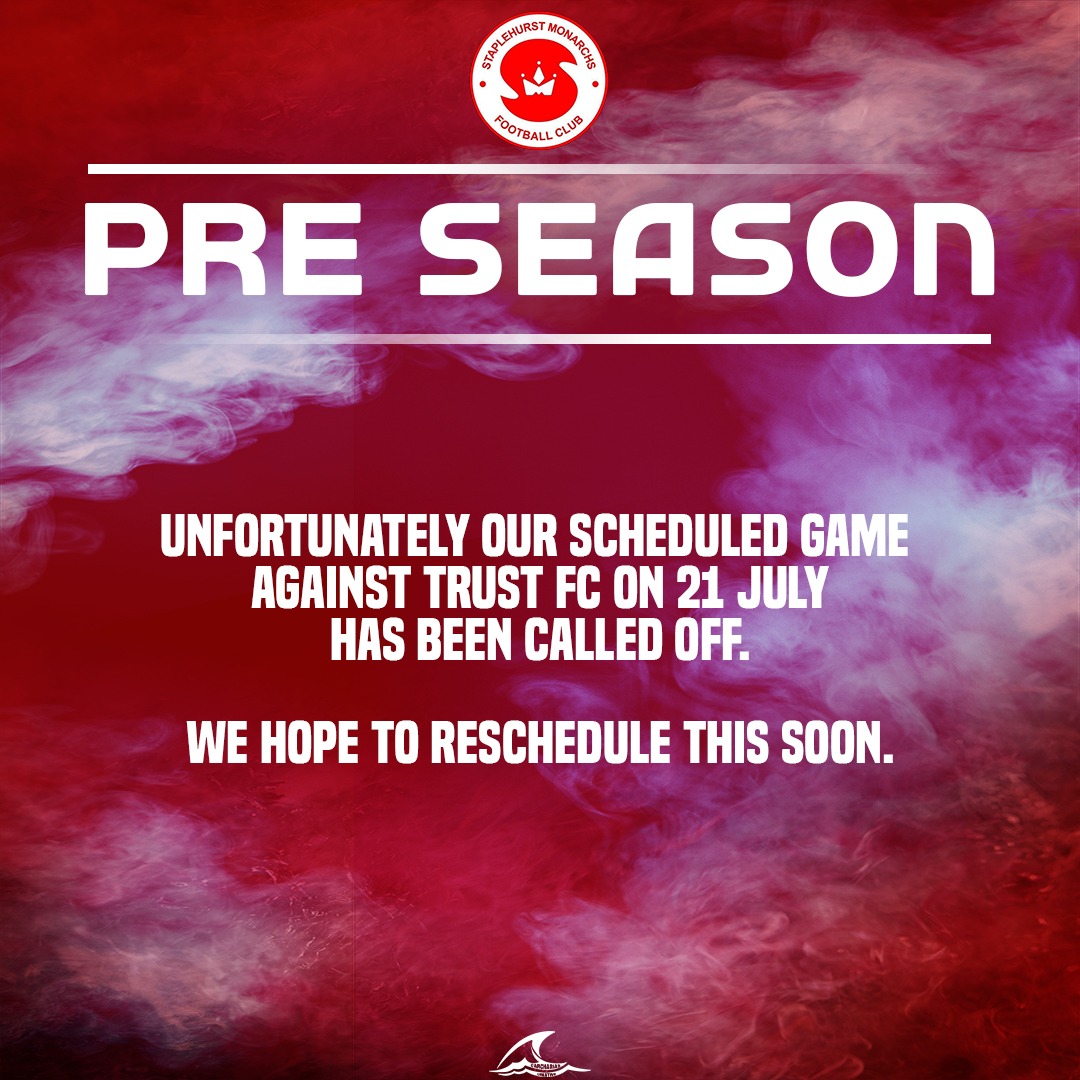 staplehurstmon's tweet image. 📢 Fixture Update
Unfortunately, our game vs Trust FC has been cancelled.
But we’re still in action this Saturday 19th July at home as we take on Borden Village!
🕒 Kick-Off: 3PM
🎟️ Free Entry
🍔 Food & Refreshments available
Come down and support the lads!
#UpTheHurst ❤️⚽