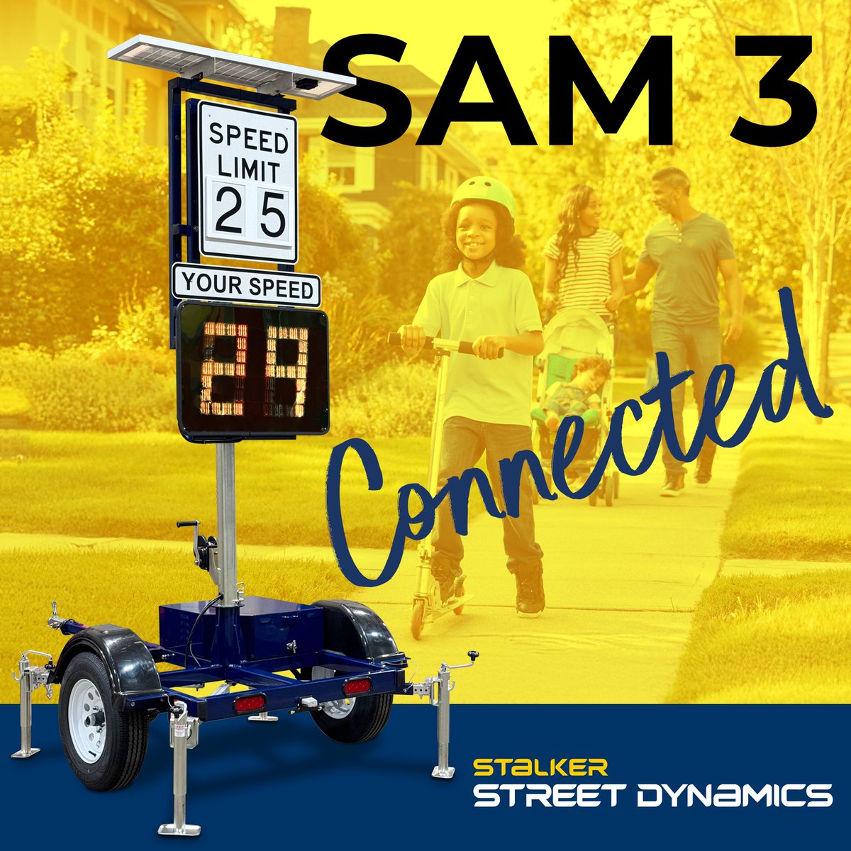 StreetDynamics_'s tweet photo. Today we launch the SAM 3 with our new Connected Radar Sensor! This upgrade offers an optional 4G modem that lets you connect to your SAM 3 and it's traffic data from anywhere. And with solar included, it is now even easier to use your SAM 3 wherever it is needed the most. https://t.co/vO7wAE7JmN