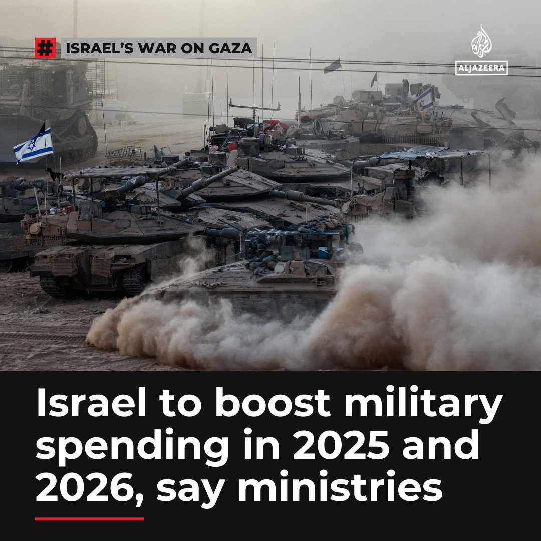 AJEnglish's tweet image. Israel&apos;s government will raise defence spending by 42 billion shekels ($12.5bn) this year and in 2026, say the Israeli ministries of finance and defence.

🔴 LIVE updates: aje.io/imj7n1