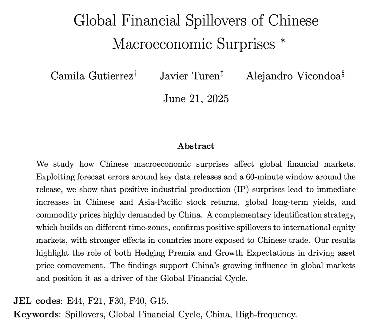 RedNIE (@rednie5) on Twitter photo Nuestros resultados ofrecen nueva evidencia empírica sobre la propagación global de las sorpresas económicas en economías grandes, tales como China, a través de los mercados financieros.
Por <a href="/camigutir/">Camila Gutiérrez</a>, <a href="/javier_turen/">Javier Turén R</a> y <a href="/ale_vicondoa/">Alejandro Vicondoa</a>
ideas.repec.org/p/aoz/wpaper/3… Nuestros resultados ofrecen nueva evidencia empírica sobre la propagación global de las sorpresas económicas en economías grandes, tales como China, a través de los mercados financieros.
Por <a href="/camigutir/">Camila Gutiérrez</a>, <a href="/javier_turen/">Javier Turén R</a> y <a href="/ale_vicondoa/">Alejandro Vicondoa</a>
ideas.repec.org/p/aoz/wpaper/3…