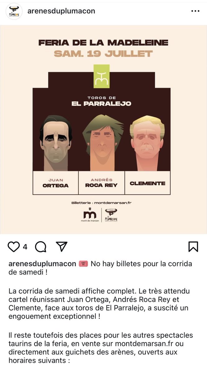 🚨 ¡No hay billetes! 🚨
La corrida del sábado en Mont de Marsan ya ha colgado el cartel de No hay billetes.
Y en Santander… ¡las dos tardes del 25 y 26 de julio se han agotado en menos de 48 horas!
👉 Apenas queda alguna entrada suelta: bit.ly/4nV3OSm <a href="/lancesdefuturo/">Lances de Futuro</a>