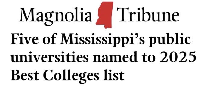 tatereeves's tweet image. Mississippi Momentum -
Five of our state’s public universities were just named the best in America!
Congrats @AlcornStateU @DeltaState @msstate @OleMiss @SouthernMiss!