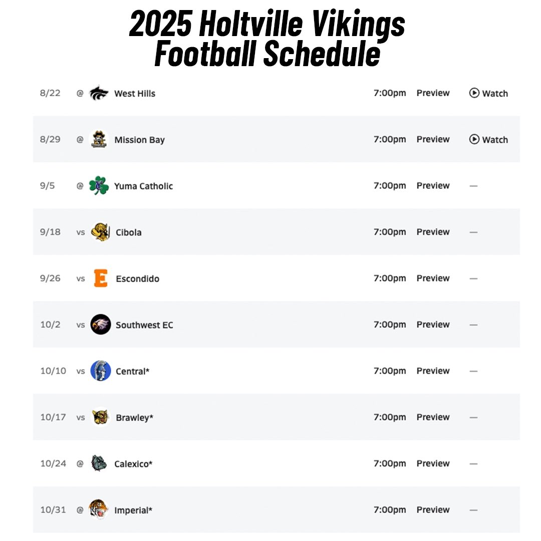 SDPrepInsider's tweet image. As we continue the countdown to the return of @cifsds #football here’s a look at what the 2025 season has in store for the Holtville Vikings #sandiego #highschool #sports