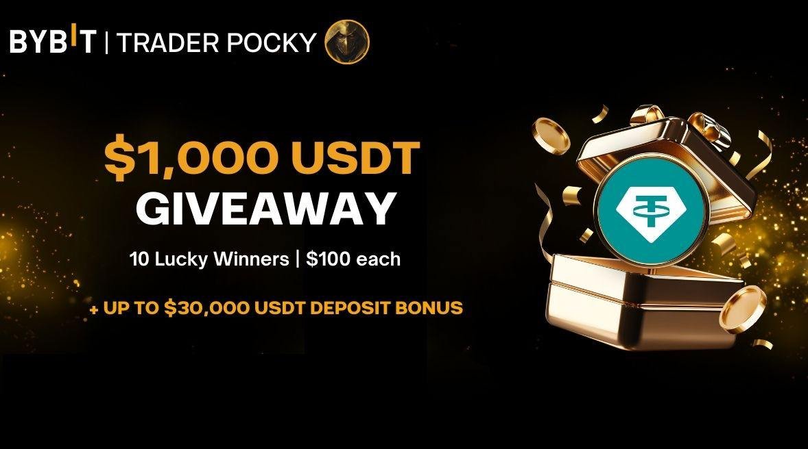 $1,000 USDT Giveaway for 10 users ($100 each) + Up to $30,000 USDT Deposit Bonus

To participate just create an account using this ref link partner.bybit.com/b/pocky and deposit min $100 worth of any asset. Follow <a href="/OGGoldenPocket/">Trader Pocky</a> <a href="/Bybit_Official/">Bybit</a> , like &amp; share this post! 

Campaign