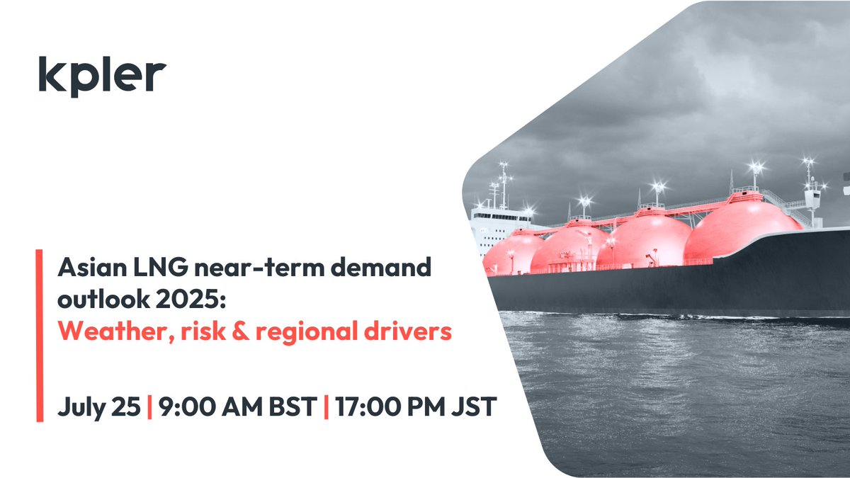Kpler's tweet image. Join Kpler Insight for a focused, country-level outlook on Asian #LNG demand through October. As Europe races to refill storage, Asia - led by China, Japan, Korea, Taiwan, India, and Thailand - will be key to global gas flow dynamics.
We will cover:
▪️3-month demand outlook…