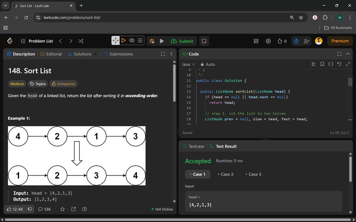 Manohar2909's tweet image. 🚀 Day 47 of #100DaysOfCodingChallenge Mastering Linked Lists – Essential for Cracking DSA Interviews!

148. Sort List
328. Odd Even Linked List

 #JavaProgramming #DataStructuresAndAlgorithms #LinkedListProblems #CodingChallenge  
#ProblemSolvingSkills #LeetCodeSolutions