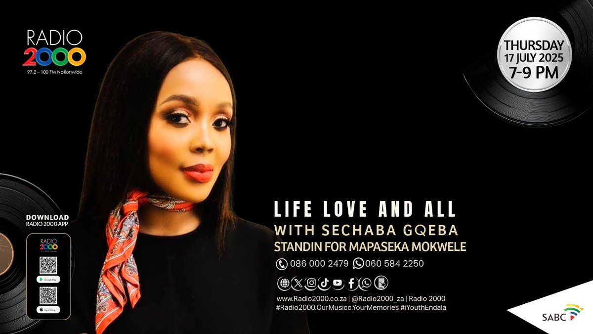 Radio 2000 (@radio2000_za) on Twitter photo 🎙️ Catch Sechaba Gqeba on #LifeLoveAndAll as she stands in for Mapaseka Mokwele!
She’ll be in conversation with renowned SABC News anchor Sophie Mokoena — don’t miss it! 🔥 97.2-100FM Nationwide
<a href="/SABCNews/">SABC News</a> #75YearsofPublicServiceBroadcasting <a href="/Sechaba_G/">Sechaba Gqeba</a> <a href="/Sophie_Mokoena/">Sophie Mokoena</a> 🎙️ Catch Sechaba Gqeba on #LifeLoveAndAll as she stands in for Mapaseka Mokwele!
She’ll be in conversation with renowned SABC News anchor Sophie Mokoena — don’t miss it! 🔥 97.2-100FM Nationwide
<a href="/SABCNews/">SABC News</a> #75YearsofPublicServiceBroadcasting <a href="/Sechaba_G/">Sechaba Gqeba</a> <a href="/Sophie_Mokoena/">Sophie Mokoena</a>