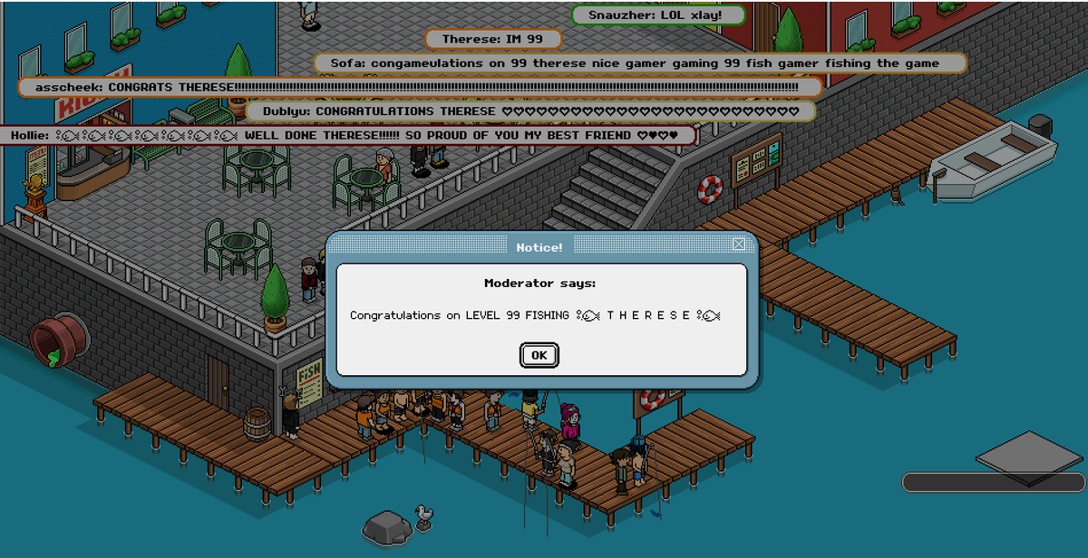 Habbotherese's tweet image. i am the 9th person in the world, 2nd swede and FIRST swedish woman to reach level 99 in habbo origins fishing. lmao i just know my teacher who said i'll amount to nothing feels pretty silly now
#HabboOrigins