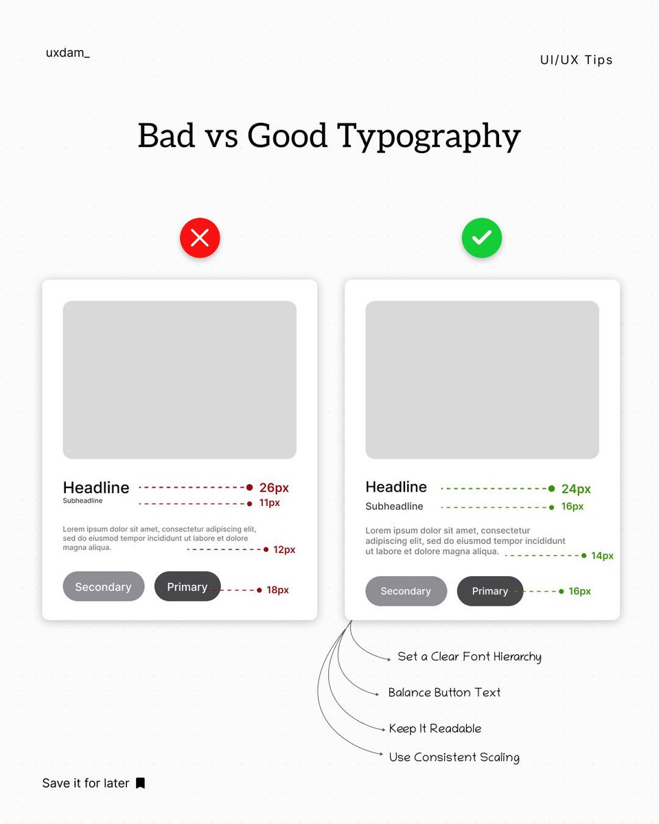 UiSavior's tweet image. Learn the difference between bad and good typography with these UI/UX tips!
