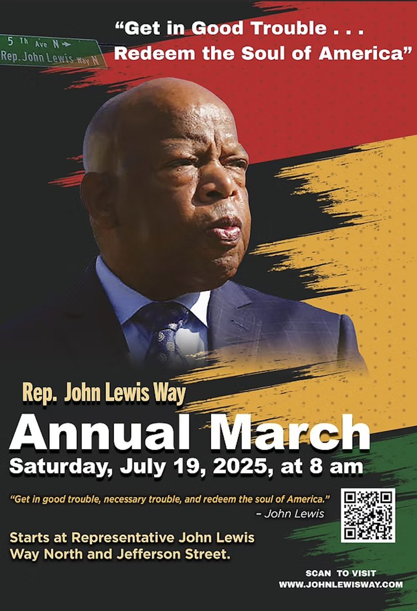Rep. John Lewis Way Annual March! 

🗓️ Sat, July 19
⏰ 8 AM Breakfast | 8:30 Rally
📍 John Lewis Way &amp; Jefferson

The march ends at the Ryman with presentations to ABC &amp; Fisk. Let’s walk in the spirit of #GoodTrouble. 

More event details: johnlewisway.com #johnlewismarch