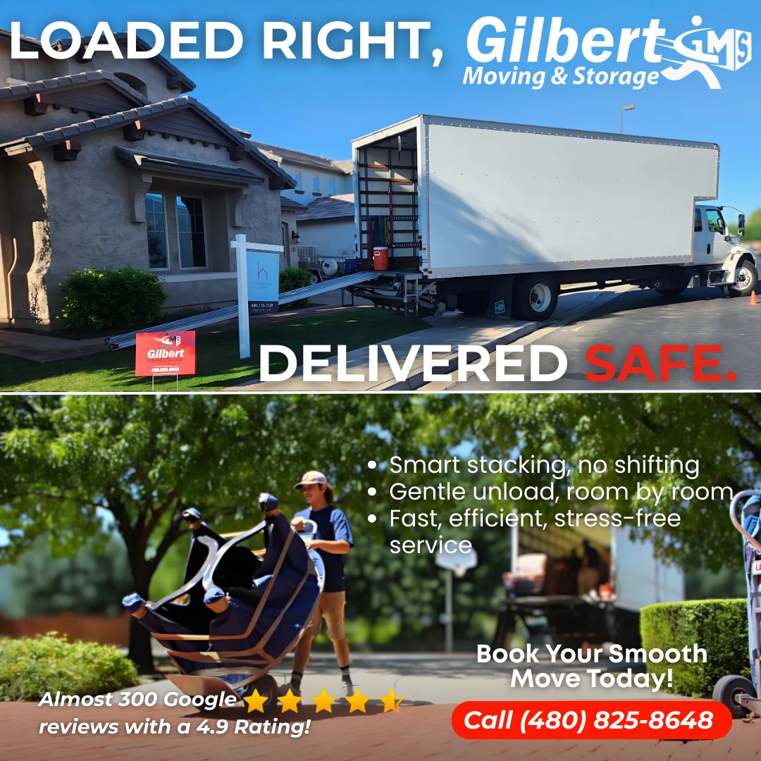 GilbertMoving's tweet image. 🚚 Loaded Right, Delivered Safe.

Smart stacking &amp;amp; gentle unload for a smooth move. 

⭐ 4.9 rating from almost 300 reviews!
📞 Call (480) 825-8648
 🌐 gilbertmovingandstorage.com

#SafeMove #PhoenixMoving #StressFreeMove