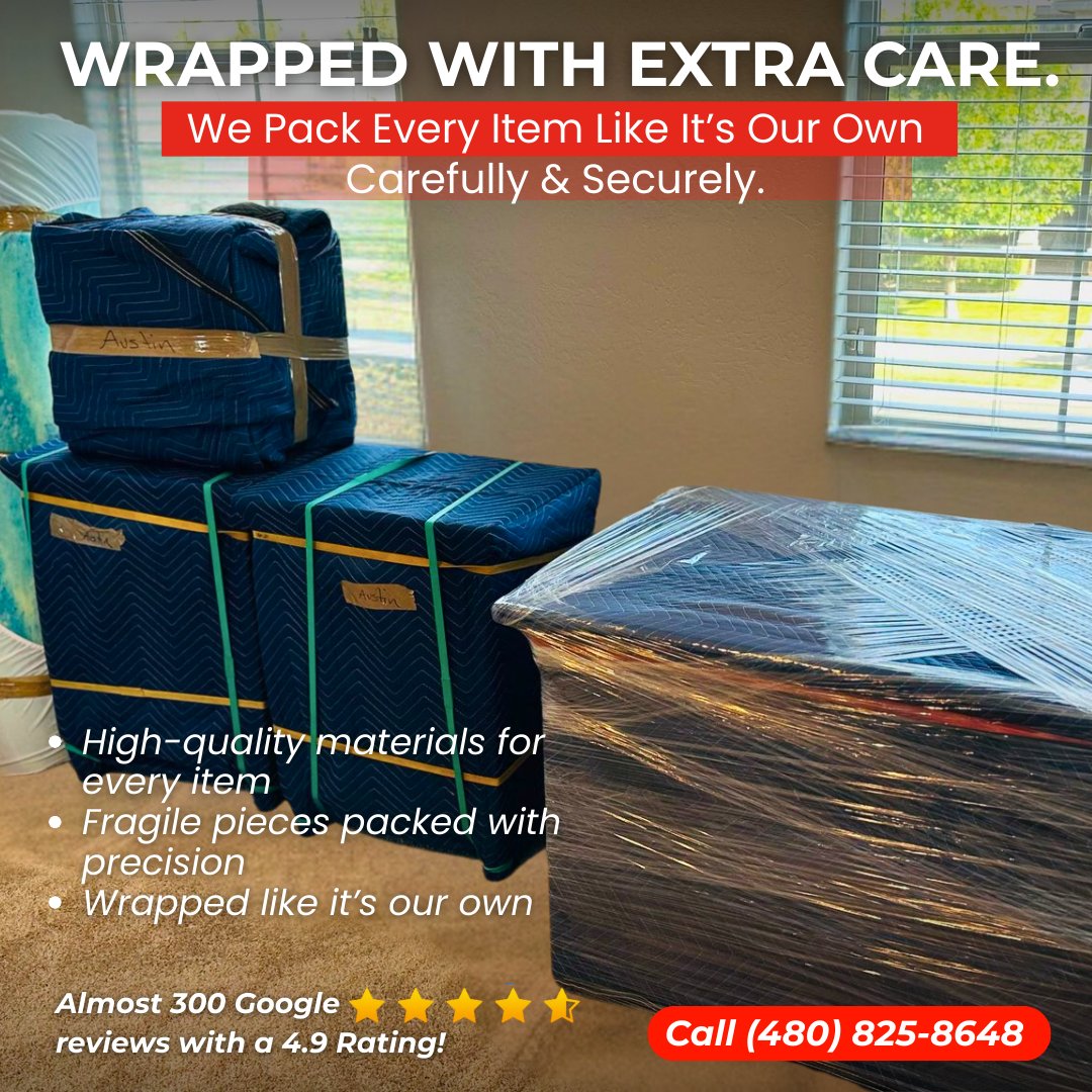 GilbertMoving's tweet image. 💯 Wrapped with Extra Care

Every item packed securely with high-quality materials. 

⭐ 4.9 rating from almost 300 reviews!
📞 Call (480) 825-8648
 🌐 gilbertmovingandstorage.com
#SecureMove #ExtraCare #PhoenixMoving