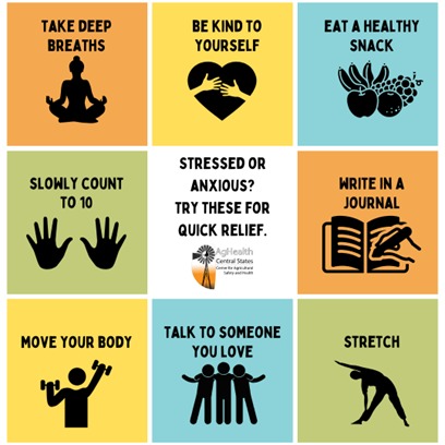 unmccscash's tweet image. Feeling overwhelmed? Farming & rural life can be stressful. Use simple, effective techniques to help you reset—anytime, anywhere. Take deep breaths, move your body, eat a healthy snack & more!
Download & print the 4x6 card to keep these methods nearby 👉 unmc.edu/publichealth/c…