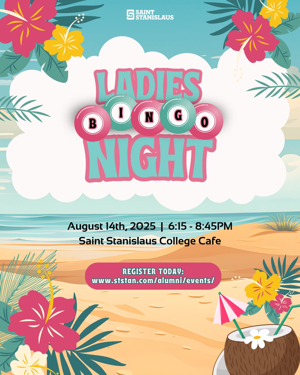 StanislausRocks's tweet image. 🌺 Ladies Bingo Night is back at Saint Stanislaus! Join us Thursday, Aug. 14, 6:15–8:45 PM for tropical fun, bingo, food, drinks & prizes—all for $25! 🌺
Register now: ststan.com/alumni/events/
Questions? Call S228-467-9057 ext. 231
#LadiesNight #SSCEvents