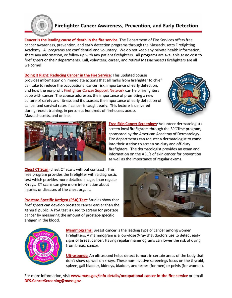 MassDFS's tweet image. Cancer is the leading cause of death in the fire service. Through the Mass Fire Academy, we offer an array of cancer awareness, prevention, and early detection programs for call, volunteer, career, and retired Massachusetts firefighters. Learn more at ow.ly/gHwC50WmY3B!