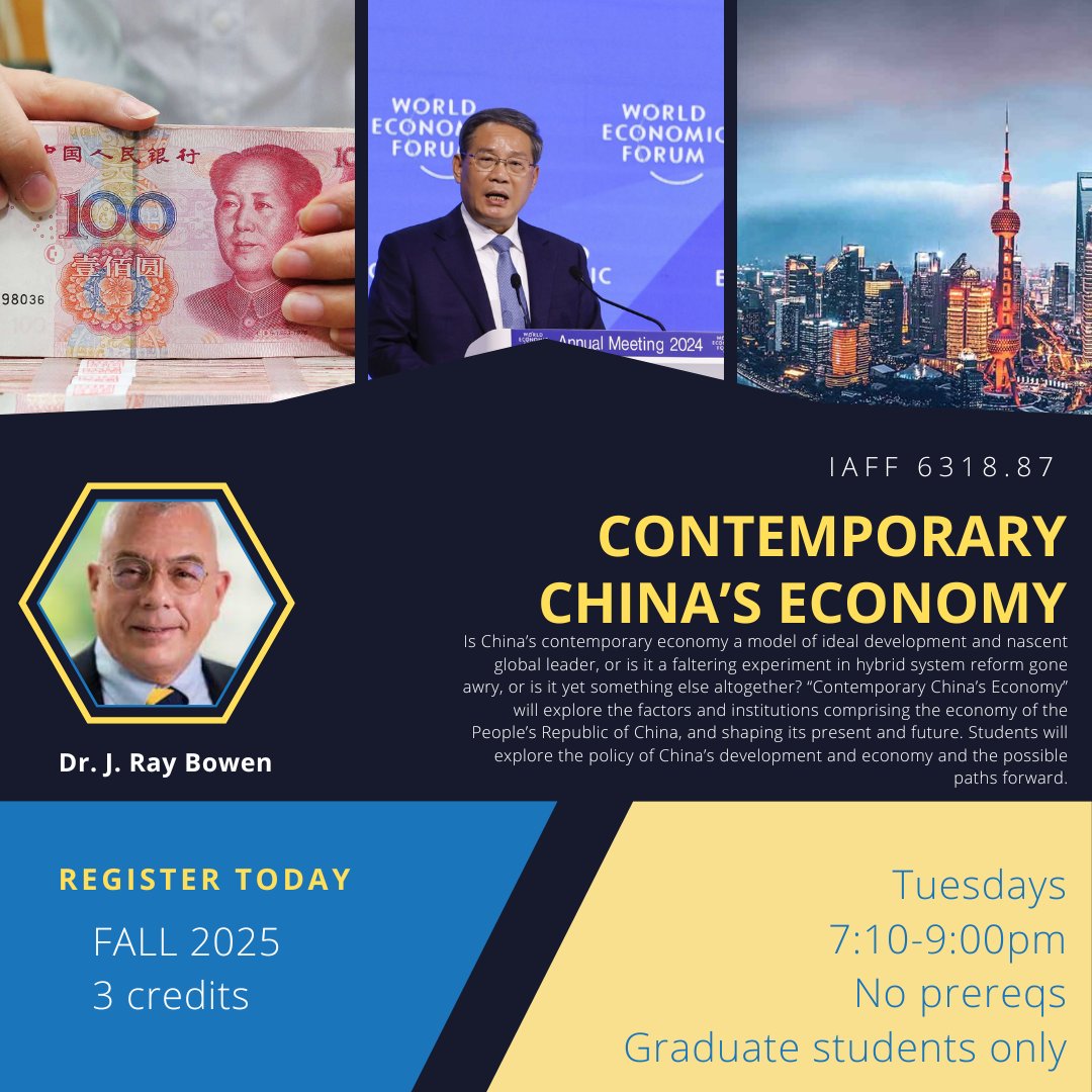 This Thursday, we are highlighting our graduate course Contemporary China's Economy! This course will explore the factors and institutions shaping the economy of the People's Republic of China. The class is essential for any student interested in China's place in the world.