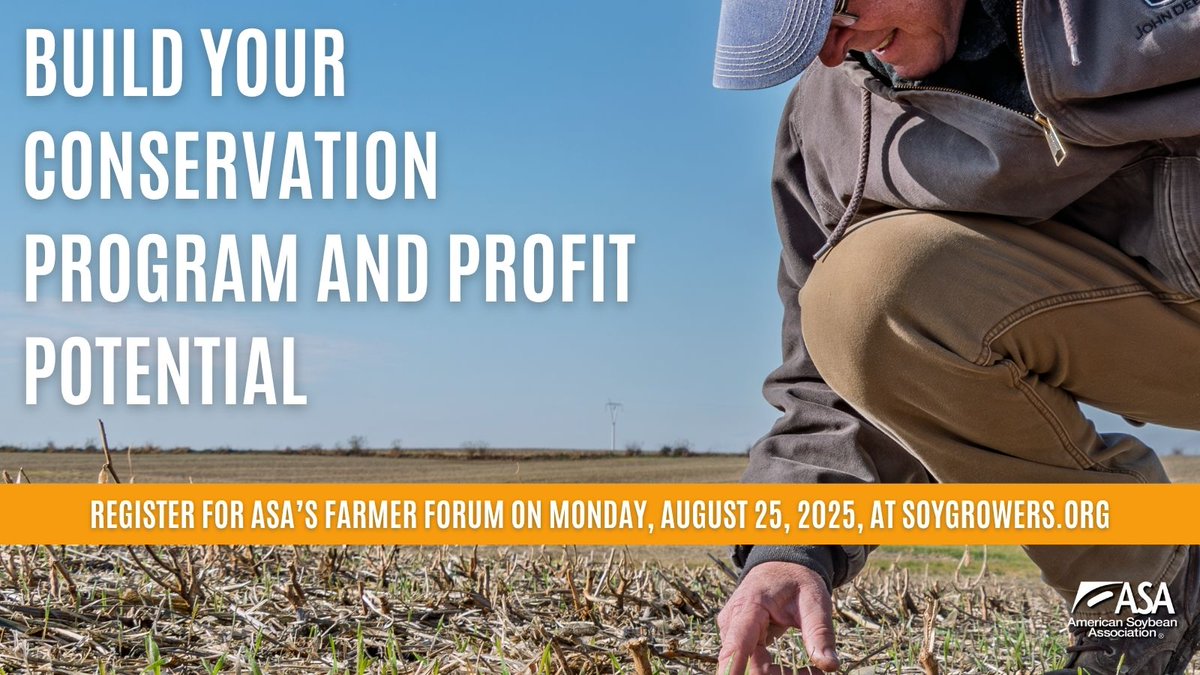 ASA_Soybeans's tweet image. Don’t miss this free opportunity to connect, learn & build your conservation program at ASA's Farmer Forum! Register today: ow.ly/kCXg50W9eR0 #Conservation #Farmer #FPS25