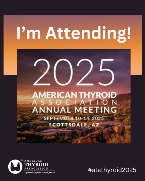 AmThyroidAssn's tweet image. We're excited to see you at the ATA® 2025 Annual Meeting in Scottsdale! Use our social media toolkit to spread the word. Promote Your Participation – Let's Get Social!
ow.ly/yYTl50WpxZ1
#atathyroid2025 #ThyroidEducation @AmThyroidAssn @thyroidjournal @clinicalthyroid