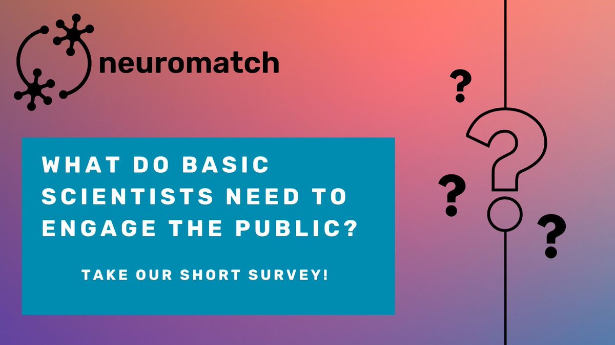 neuromatch's tweet image. We're gathering insights on how basic scientists think about public engagement, what barriers they face, & what kind of support would make it easier.
👉 Take a few minutes to share your thoughts before 3 Aug: buff.ly/7EZCfky
#BasicScience #OpenScience #LabLife
