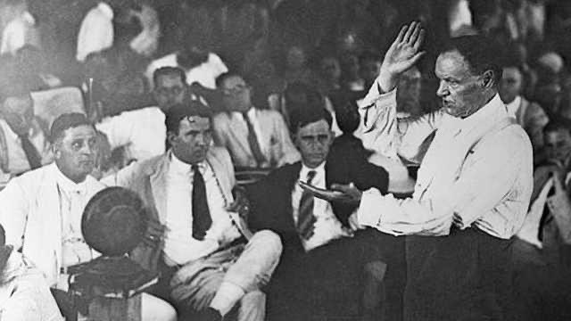 In the ongoing “Scopes Monkey Trial,” the defense and prosecution are arguing over the philosophical and theological principles of evolution, and whether evolution conflicts with the Biblical Creation story. 

Politician William Jennings Bryan, who is acting as special counsel