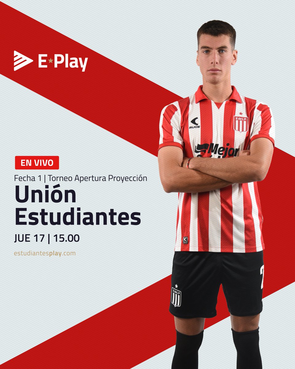 Estudiantes Play (@estudiantesplay) on Twitter photo 🔜 ¡Juega la Reserva! 🦁
🏆 #TorneoProyección - Fecha 1, Clausura
⚽️ <a href="/clubaunion/">Club Atlético Unión</a> 🆚 <a href="/EdelpOficial/">Estudiantes de La Plata</a>
⏰ 15:00
¡En VIVO por #EstudiantesPlay!
📲 estudiantesplay.com 🔜 ¡Juega la Reserva! 🦁
🏆 #TorneoProyección - Fecha 1, Clausura
⚽️ <a href="/clubaunion/">Club Atlético Unión</a> 🆚 <a href="/EdelpOficial/">Estudiantes de La Plata</a>
⏰ 15:00
¡En VIVO por #EstudiantesPlay!
📲 estudiantesplay.com