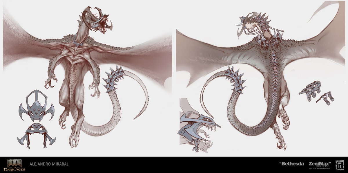 mirabalart's tweet image. Dragon concept art for DOOM: THE DARK AGES.