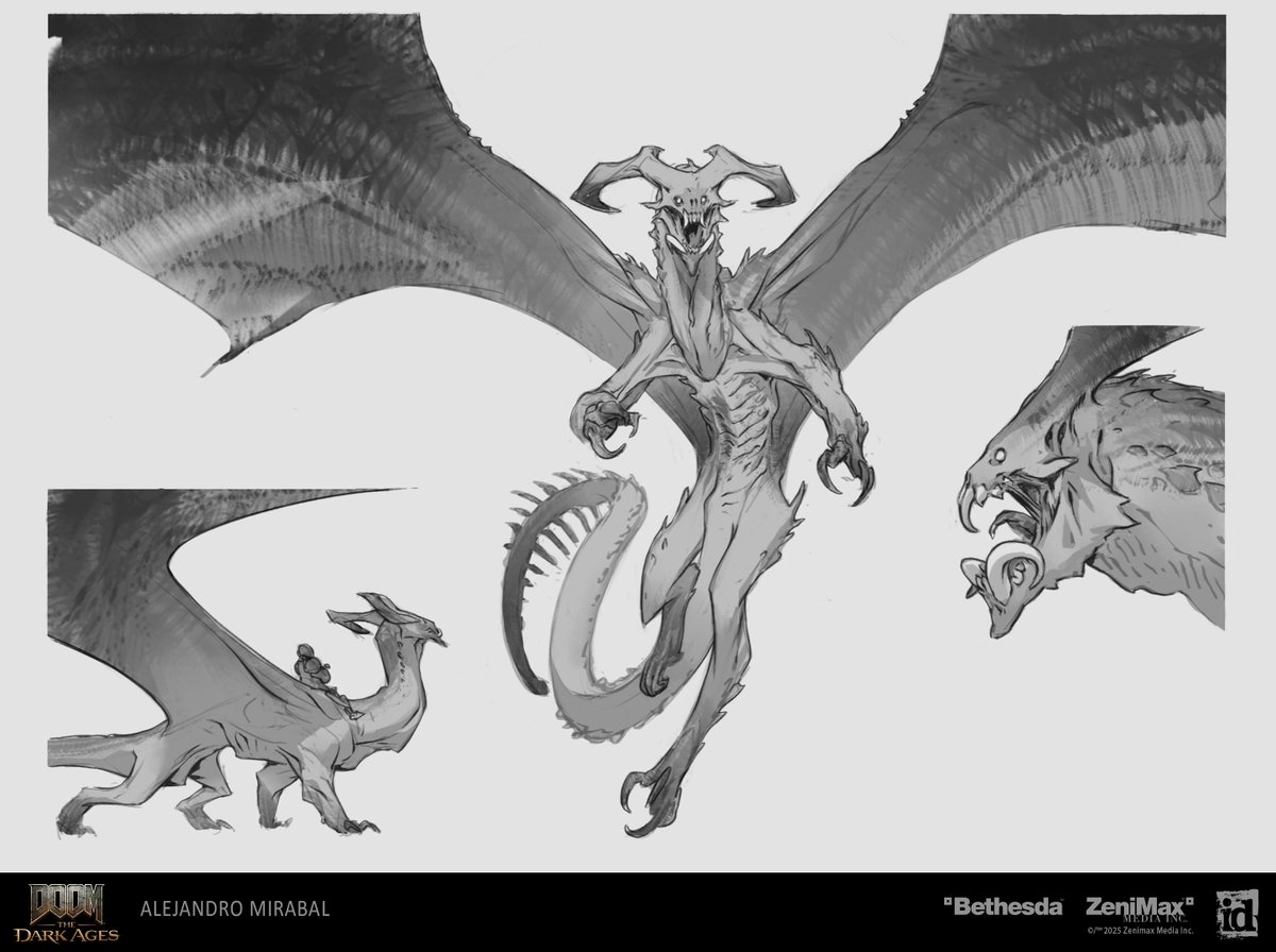 mirabalart's tweet image. Dragon concept art for DOOM: THE DARK AGES.