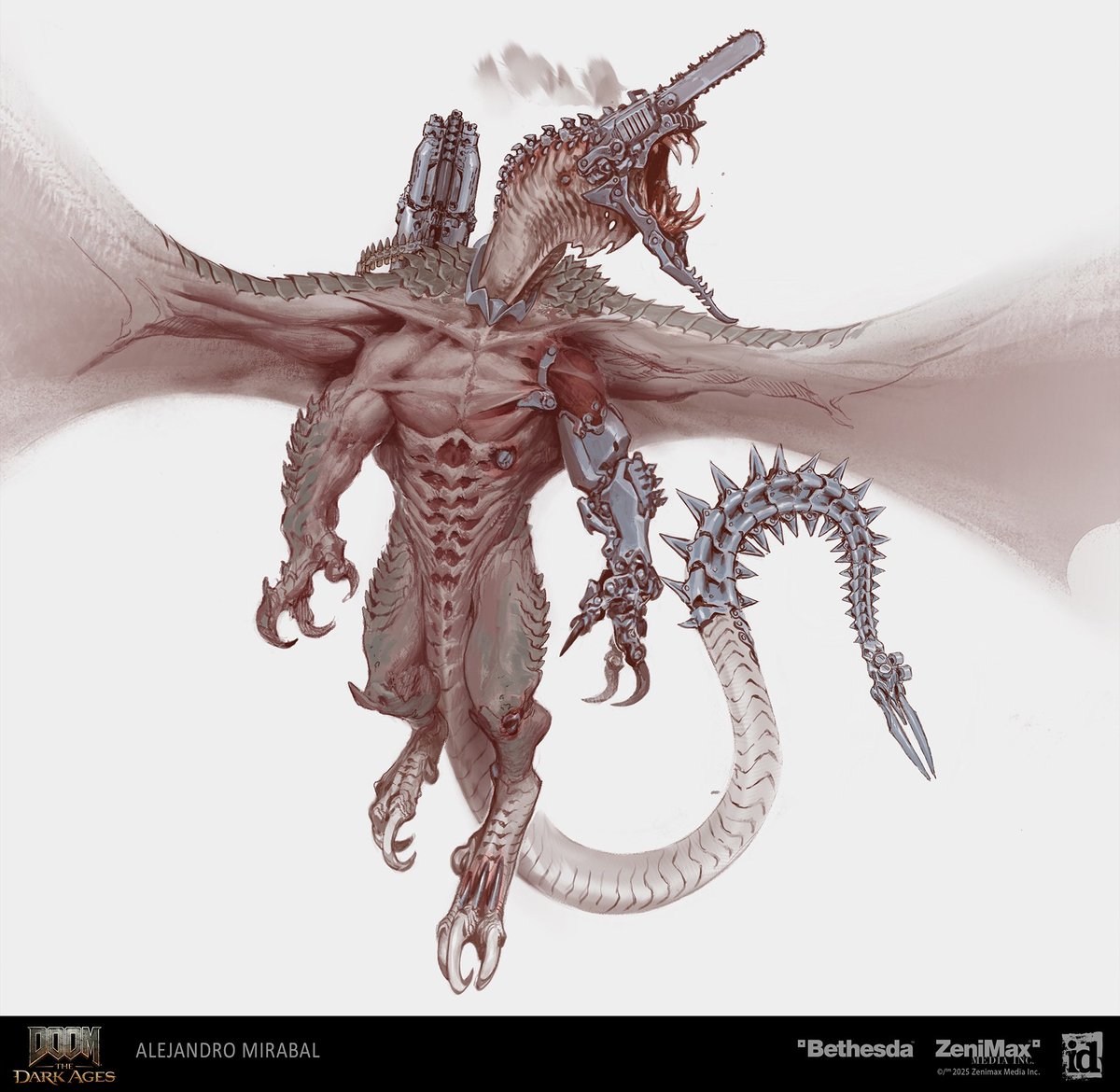 mirabalart's tweet image. Dragon concept art for DOOM: THE DARK AGES.