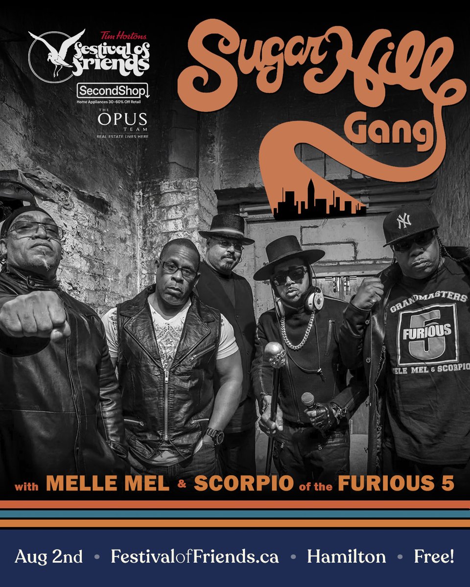 The Sugar Hill Gang hits the SecondShop.ca Mainstage August 2nd. While the show is free, we’re giving away exclusive front row passes to TheOpusTeam.com VIP Area.

To enter, simply like and repost! #HamOnt