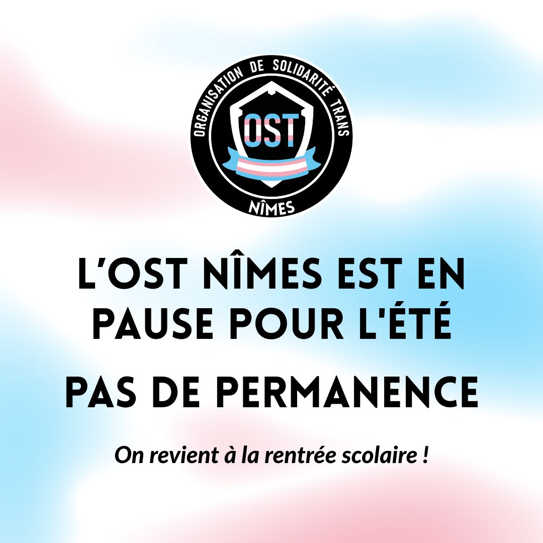 OST_Nimes's tweet photo. L'OST Nîmes prend une pause pour cet été, nous reprendrons à la rentrée, mais nous sommes toujours joignables sur nos réseaux ! 

Bonne vacances ~ 🏳️‍⚧️ https://t.co/hX9s1w0AyG