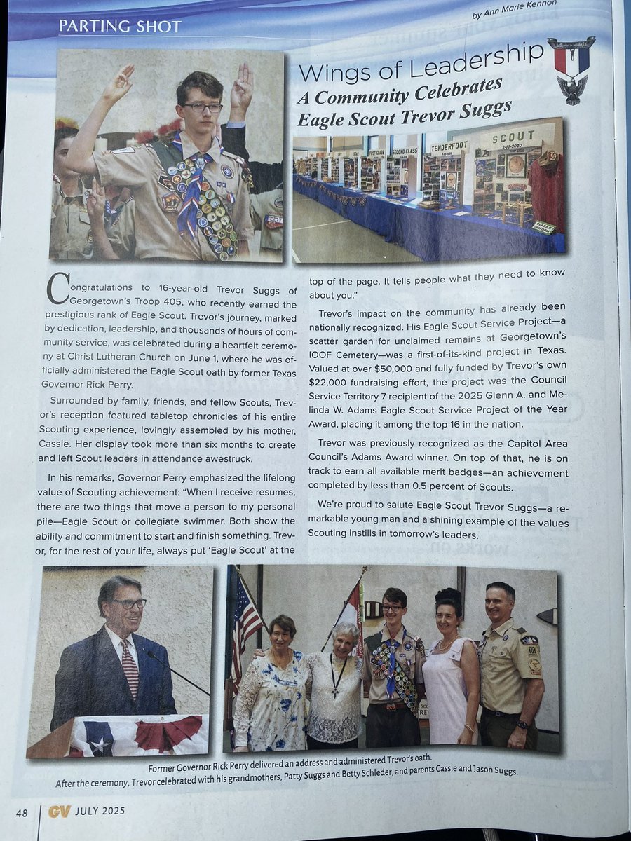 DrSchwertner's tweet image. Congratulations to Trevor on earning his Eagle Scout rank! His service project was a beautiful scatter garden at Georgetown's IOOF Cemetery. I was proud to support him & his project. He's well on his way to becoming a community leader, just like his proud grandma, Betty Schleder!