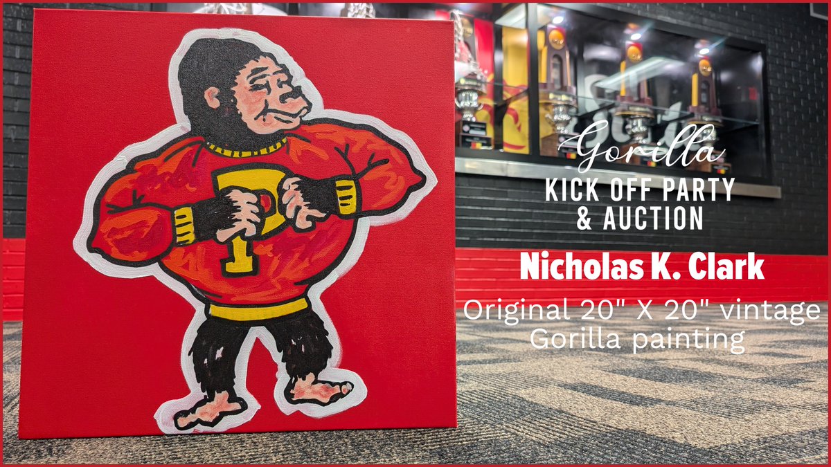 Don't miss your chance at taking this home.

Reserve your table for the 2025 Gorilla Kickoff Party &amp; Auction and you could take home cool auction items like this original painting from Nicholas K. Clark ⬇️

REGISTER HERE-->pittstategorillas.com