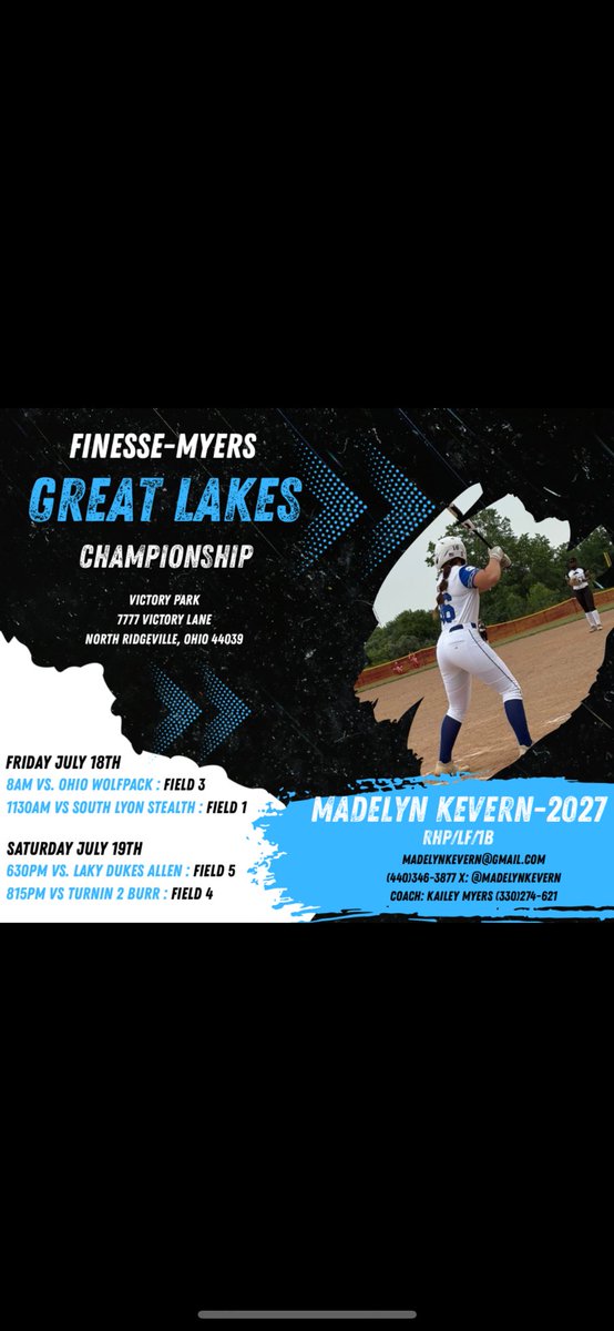 Maddy Kevern (@madelynkevern) on Twitter photo Ending off our summer season at Great Lakes Championships at victory park!! Here’s our schedule!! <a href="/OhioBobcatSB/">Ohio Softball</a> <a href="/CoastalSoftball/">Coastal Carolina SB</a> <a href="/AppStateSB/">App State Softball</a> <a href="/FlyerSoftball/">Dayton Softball</a> <a href="/MiamiOH_SB/">Miami Softball</a> <a href="/WheelingU_SB/">Wheeling University Softball</a> Ending off our summer season at Great Lakes Championships at victory park!! Here’s our schedule!! <a href="/OhioBobcatSB/">Ohio Softball</a> <a href="/CoastalSoftball/">Coastal Carolina SB</a> <a href="/AppStateSB/">App State Softball</a> <a href="/FlyerSoftball/">Dayton Softball</a> <a href="/MiamiOH_SB/">Miami Softball</a> <a href="/WheelingU_SB/">Wheeling University Softball</a>