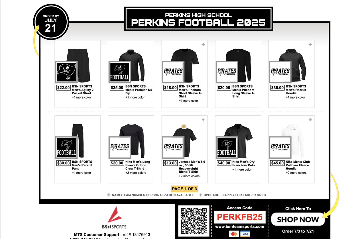 Piratewrestling's tweet image. If anyone would like to order Perkins football clothes from BSN Here is the link @FootballPerkins @PerkinsATH @Meadow_lawn @furryelementary