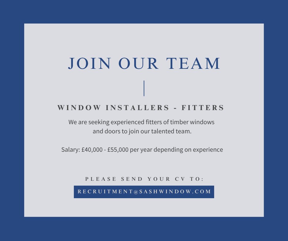 ❗️We’re looking for EXPERIENCED FITTERS to join our team❗️
If you have experience fitting timber windows &amp; doors, are based in or able to travel across the South East &amp; hold a full UK driving licence – we’d love to hear from you: recruitment@sashwindow.com