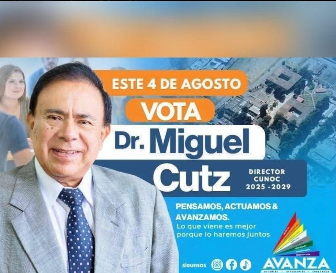 En Xela, el Centro de la USAC (CUNOC) esta infestado de seguidores de Mazariegos, pero se viene una elección y hay opciones buenas.
El Dr. Cutz se presenta como contendiente al señor Milian quien anda despidiendo a todos sus críticos, ya sienten pasos porque AVANZA el cambio.