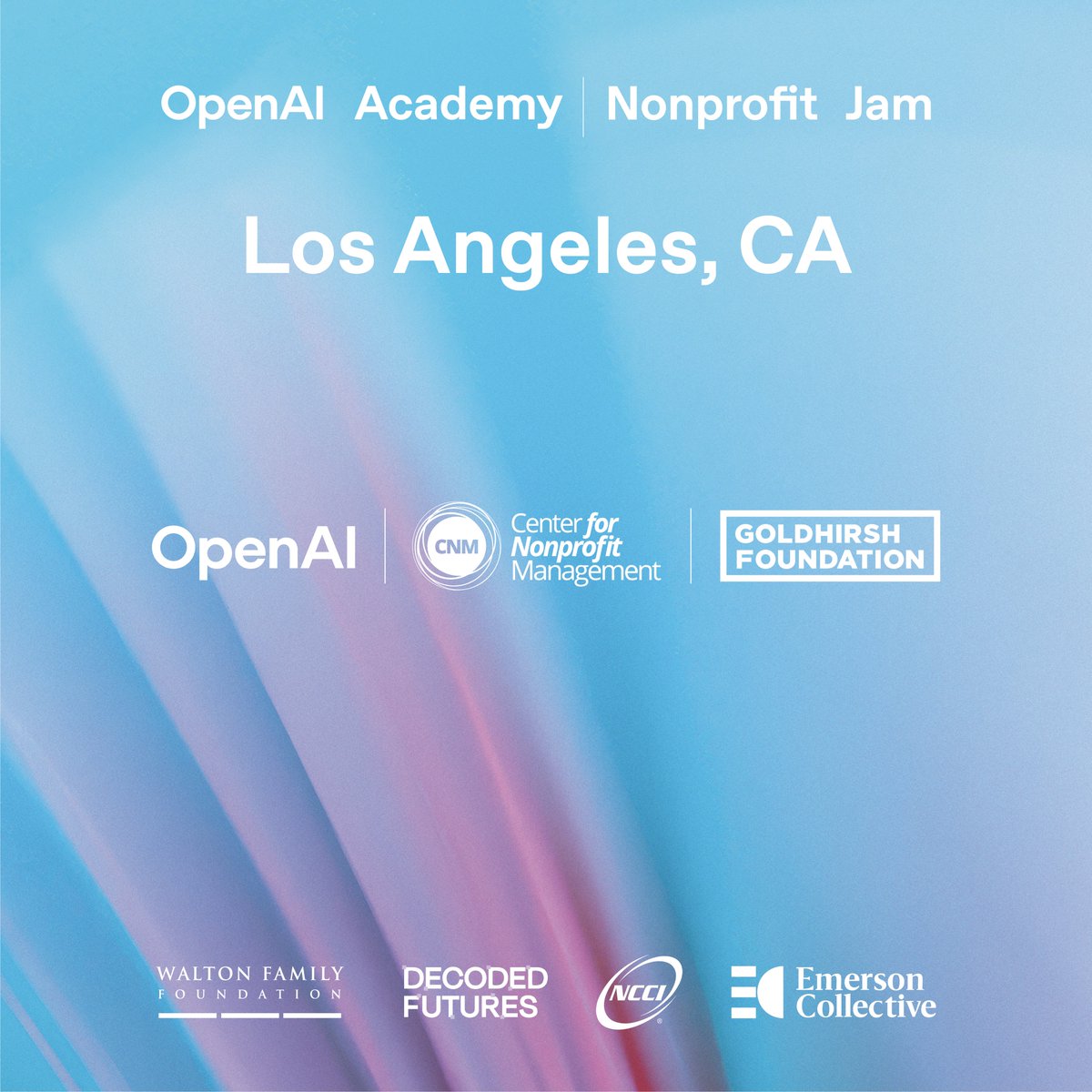 Nonprofits do so much often with limited resources. #NonprofitAIJam is about giving organizations the AI tools and training they need to do even more. Proud to partner with <a href="/OpenAI/">OpenAI</a> and <a href="/GoldhirshFdn/">Goldhirsh Foundation</a> to make this happen. 🙌