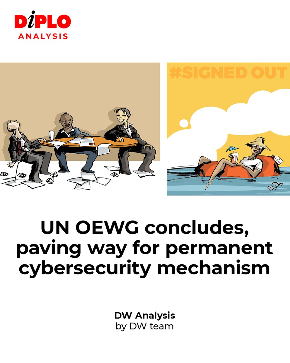 DiplomacyEdu's tweet image. The UN OEWG wrapped with a hard-won Final Report on responsible state behaviour in cyberspace.
We unpack how positions evolved—and how a delicate consensus was finally reached. ⬇️
dig.watch/updates/un-oew…
.
.
#DWAnalysis #OEWG #UN #Cybersecurity
@pavlinaitt @UN_Disarmament…
